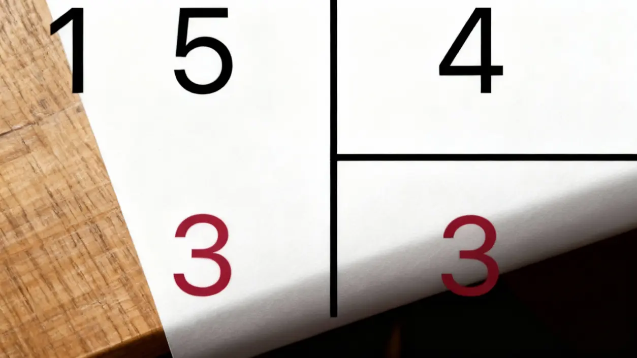 Foglietto con operazione matematica parziale su superficie in legno